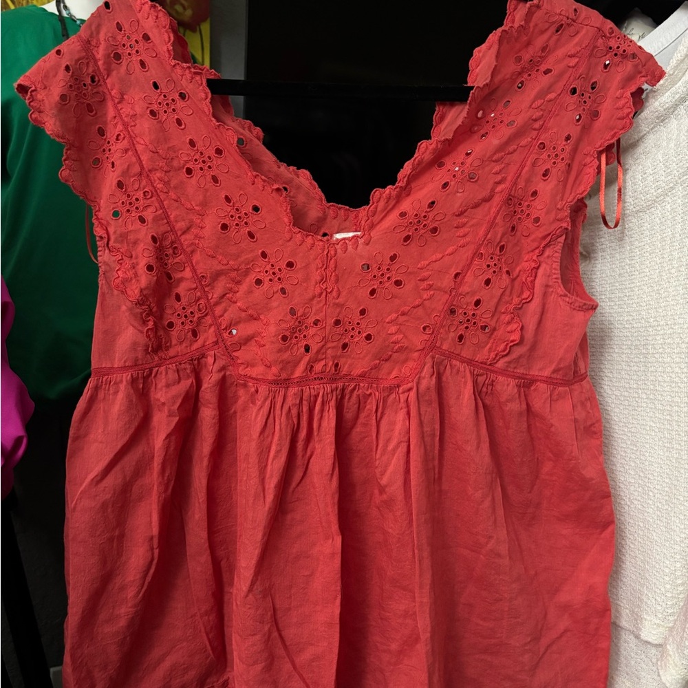 Lucky Brand Coral Eyelet Sleeveless Blouse